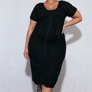 PrettyLittleThing Black Broderie Anglaise Lace Up Midi Dress